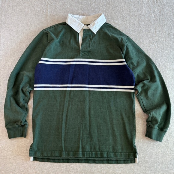 L.L. Bean Other - Vintage LL Bean Rugby Shirt Mens Small Green Navy Striped Long Sleeve Cotton